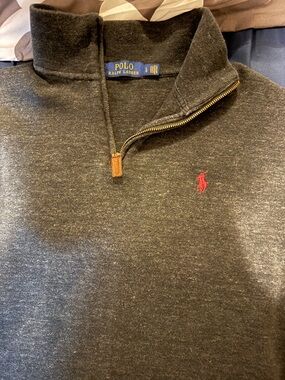 Ralph Lauren Charcoal Gray Zip Sweater with Blue Label